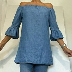 Charlotte Russe Tunic Top, Ruffle Half Sleeves On or Off Shoulder, Blue, Medium